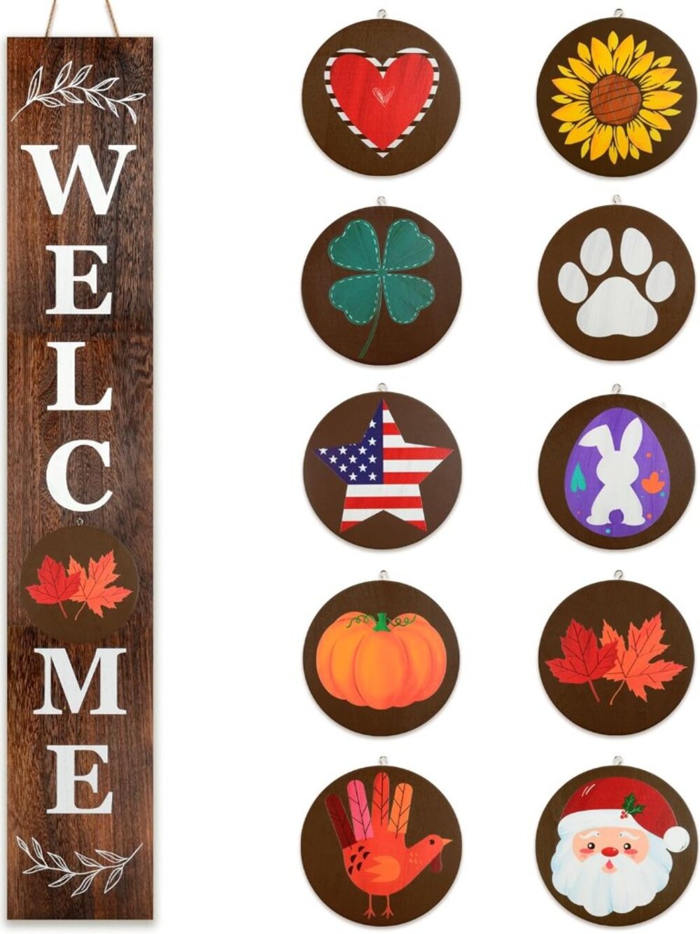 Interchangeable Welcome sign for front porch standing, 47 x 7.9 Inch Black Woode